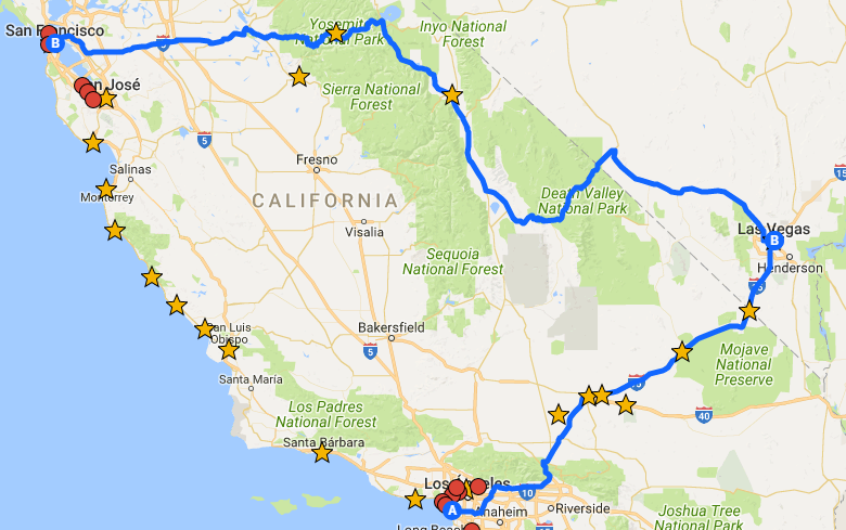 california trip check map