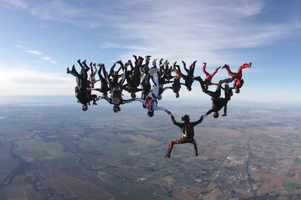 Image of skydivers in a formation