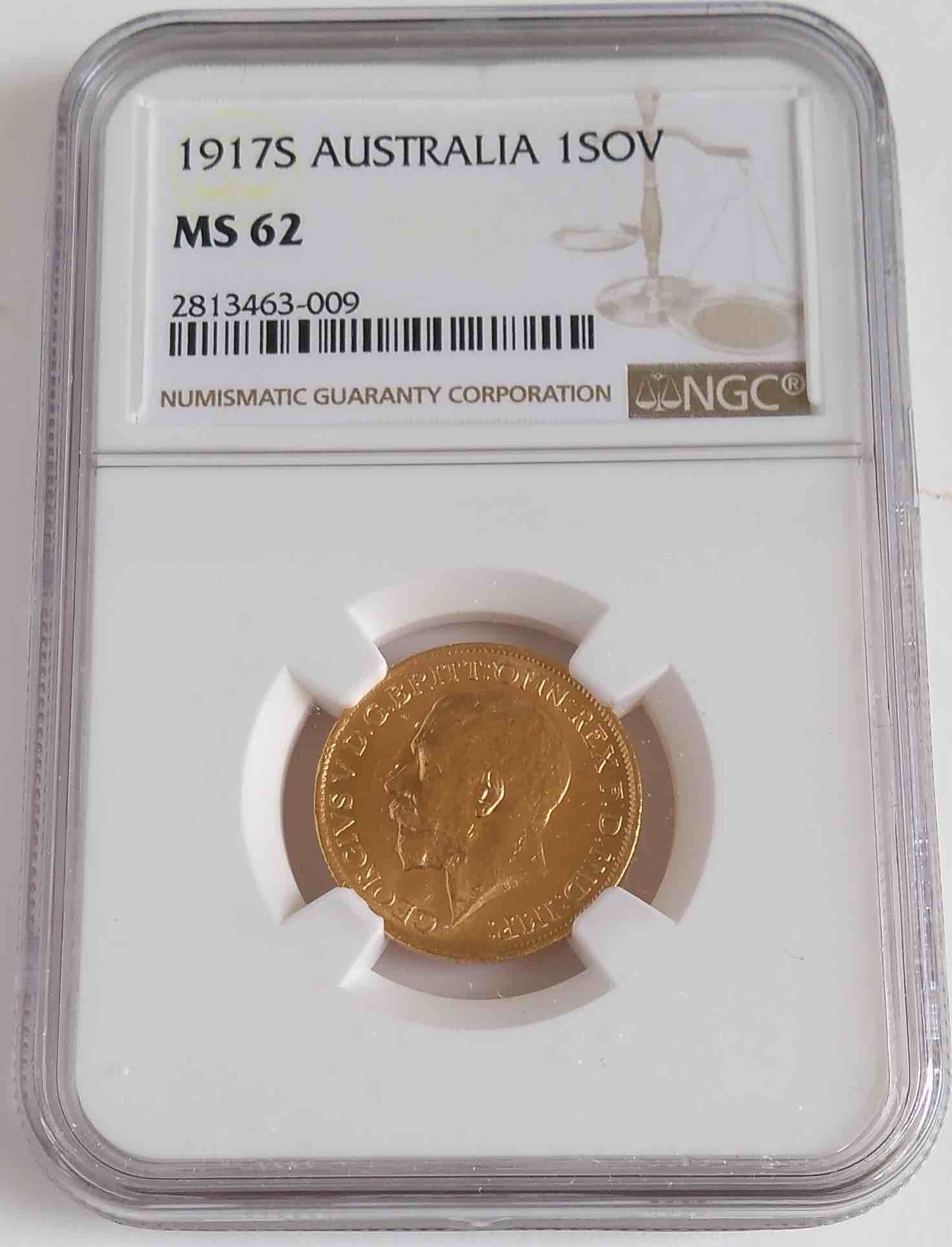 1917 George V Sovereign Austrialia MS62 (Sydney) Head.jpg