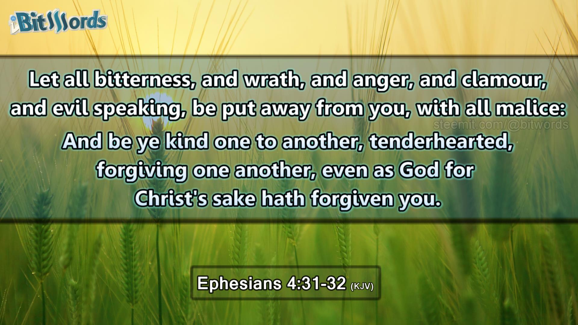 bitwords steemit bible verse of the day ephesians 3 31 32 let all bitterness and wrath and anger an clamour and evil speaking  be put away from you with all malice and be kind one to another forgiving one another even as god for s.jpg