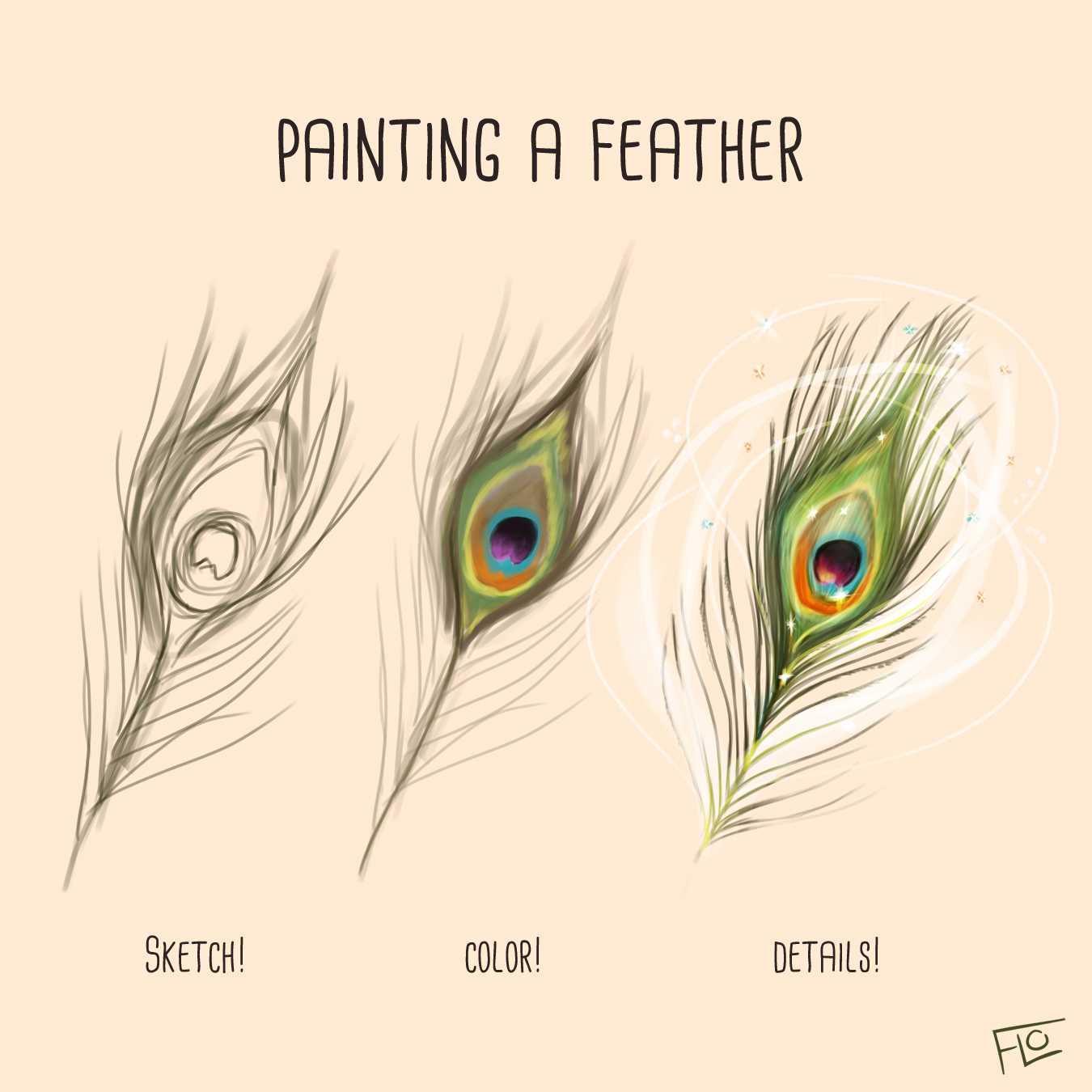 how to draw a peacock feather