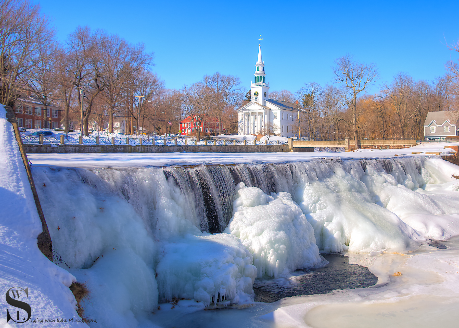 Duck pond falls and church Feb 2015.jpg