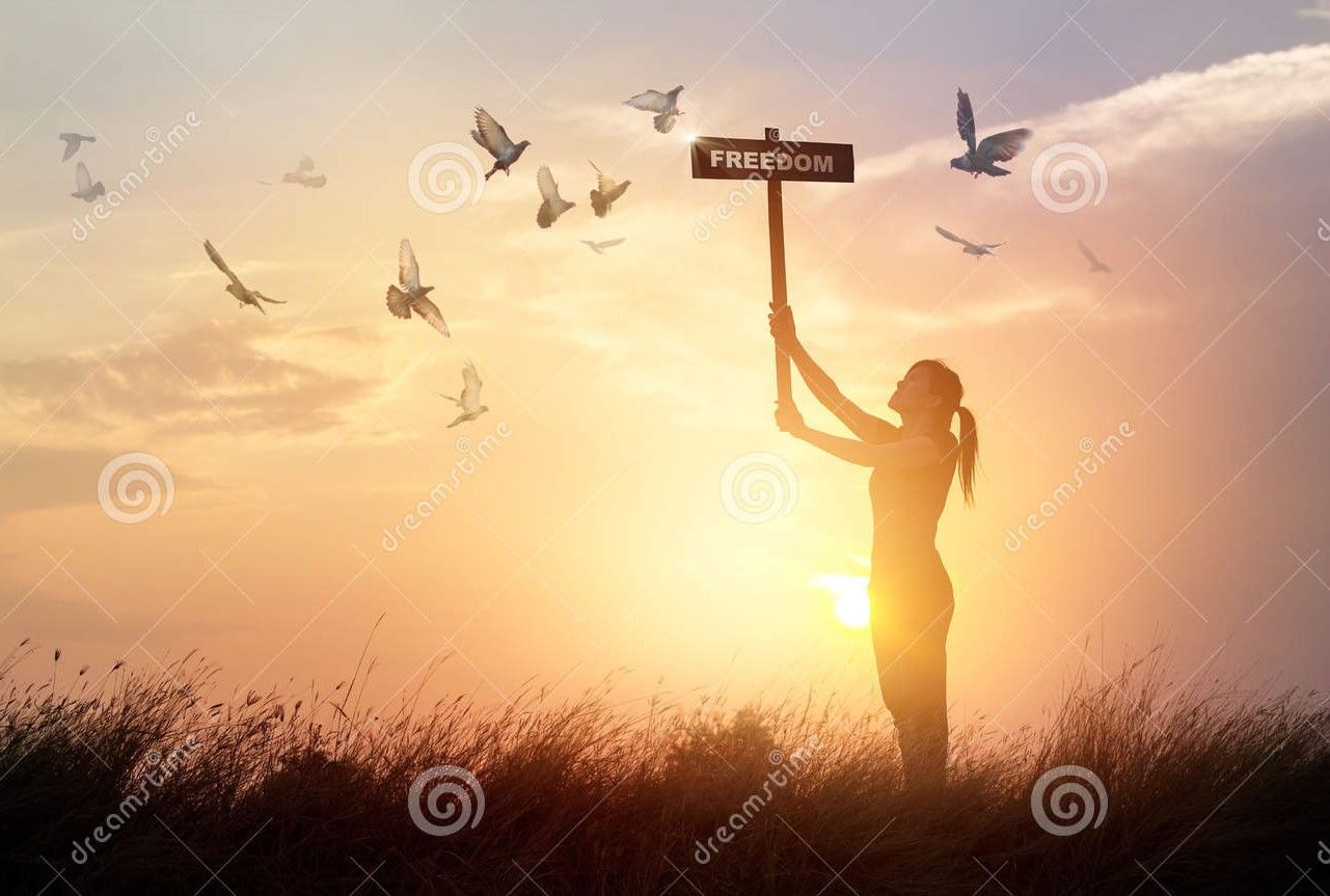 la-mujer-lleva-cabo-una-muestra-con-los-pájaros-de-la-libertad-y-de-vuelo-de-la-palabra-en-puesta-del-sol-84032595.jpg