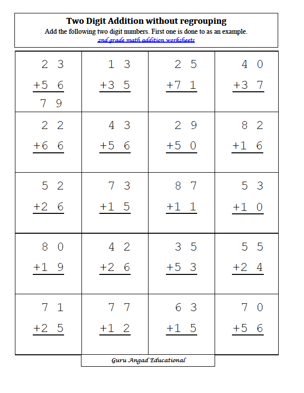 Math Worksheets Addition Without Carrying - Olivia Rodriguez's ...