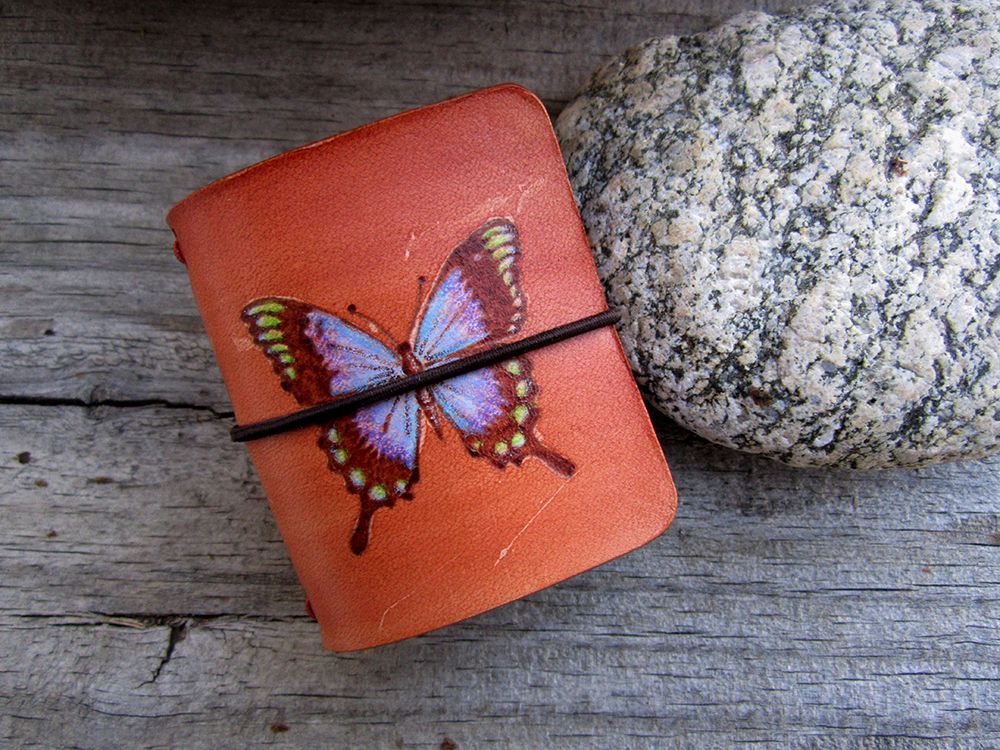 Butterfly Pyrography and Dye Mini Leather Travelers Notebook 1a.jpg