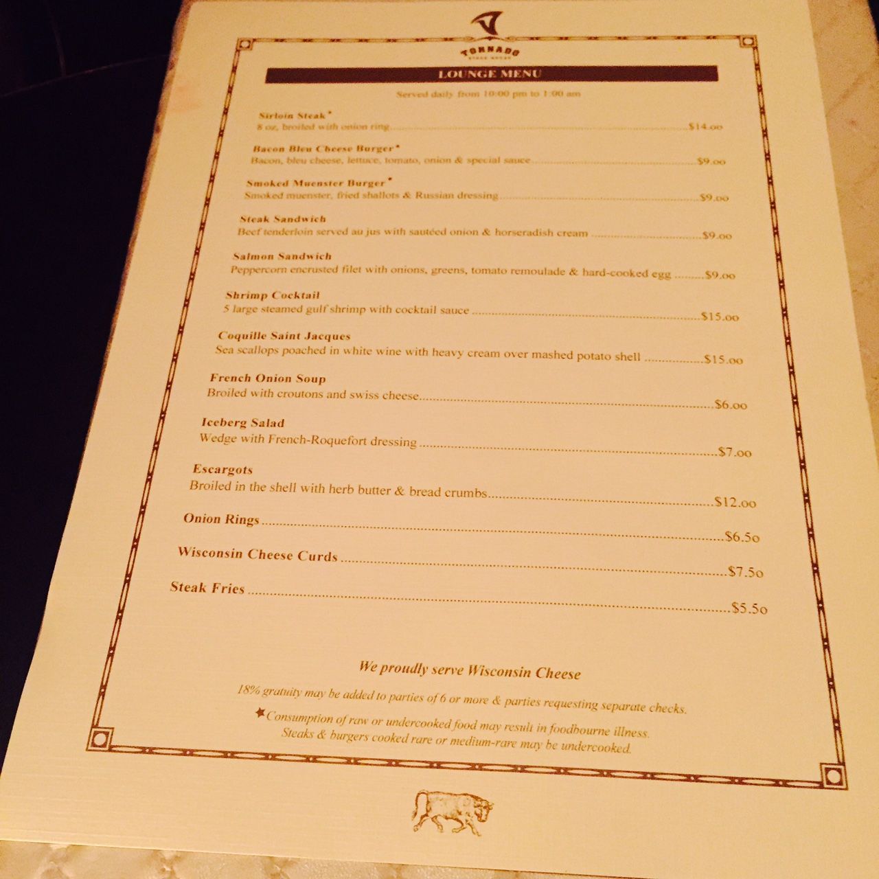 Late Night Menu At The Tornado Room Madison Wi Steemit