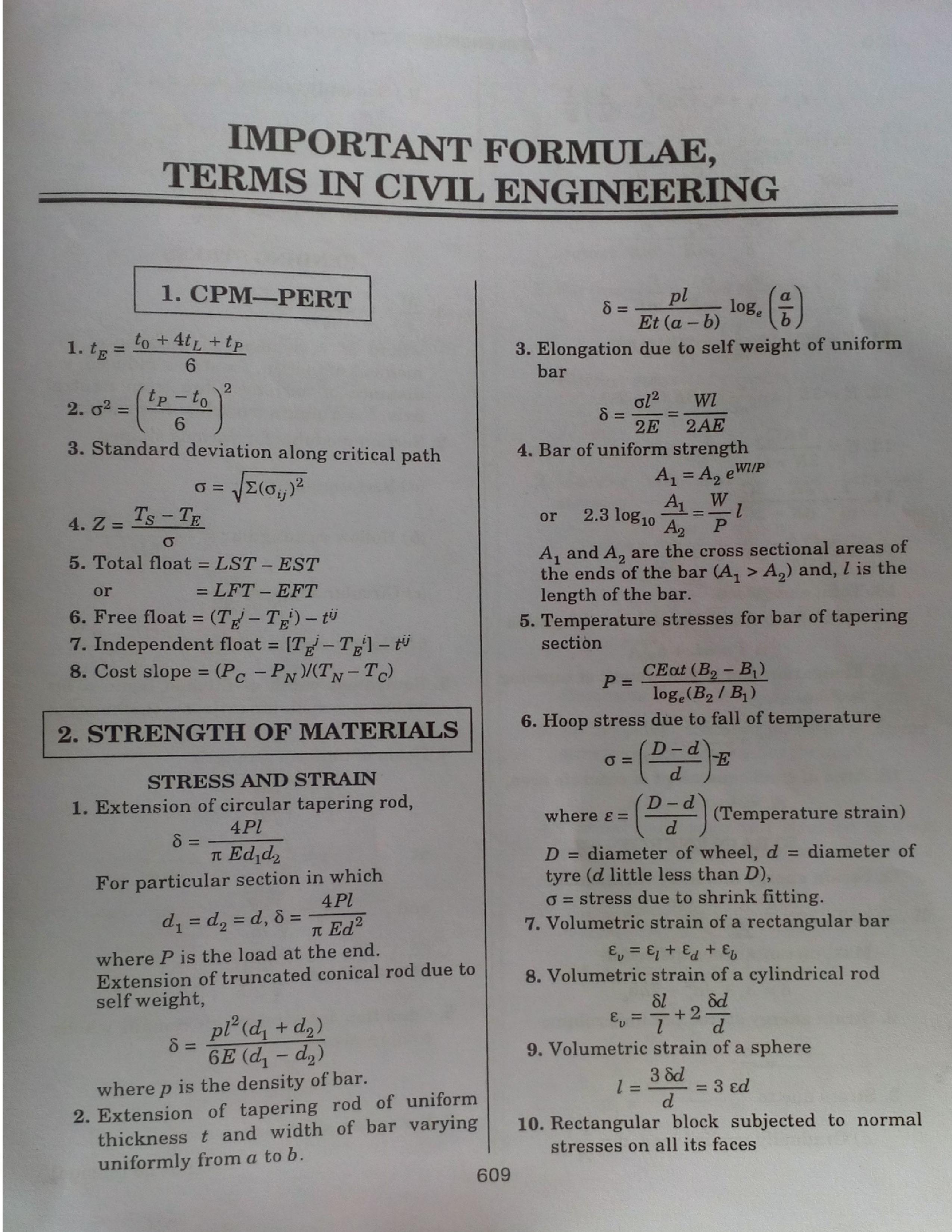 Strength of materials formulas