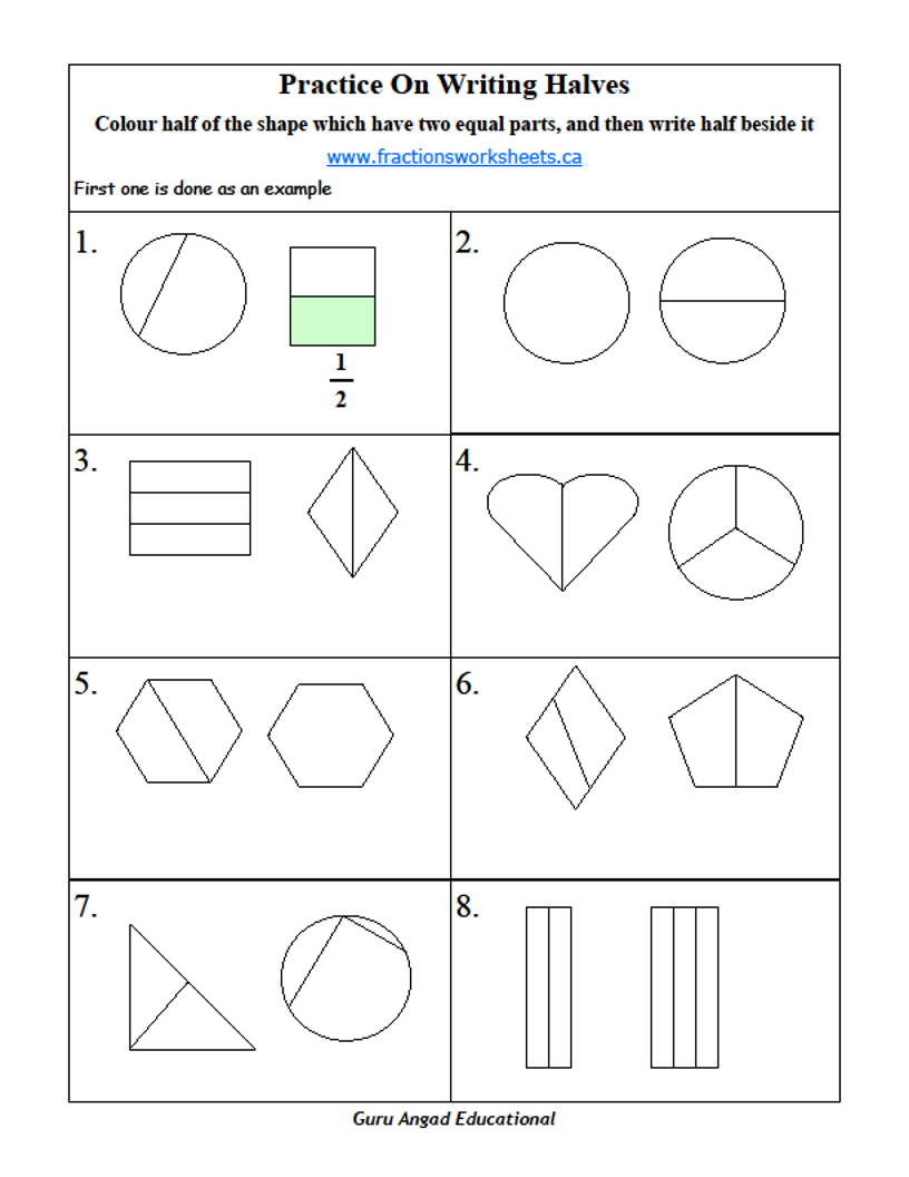 2nd grade math basic fractions worksheets on half steemit