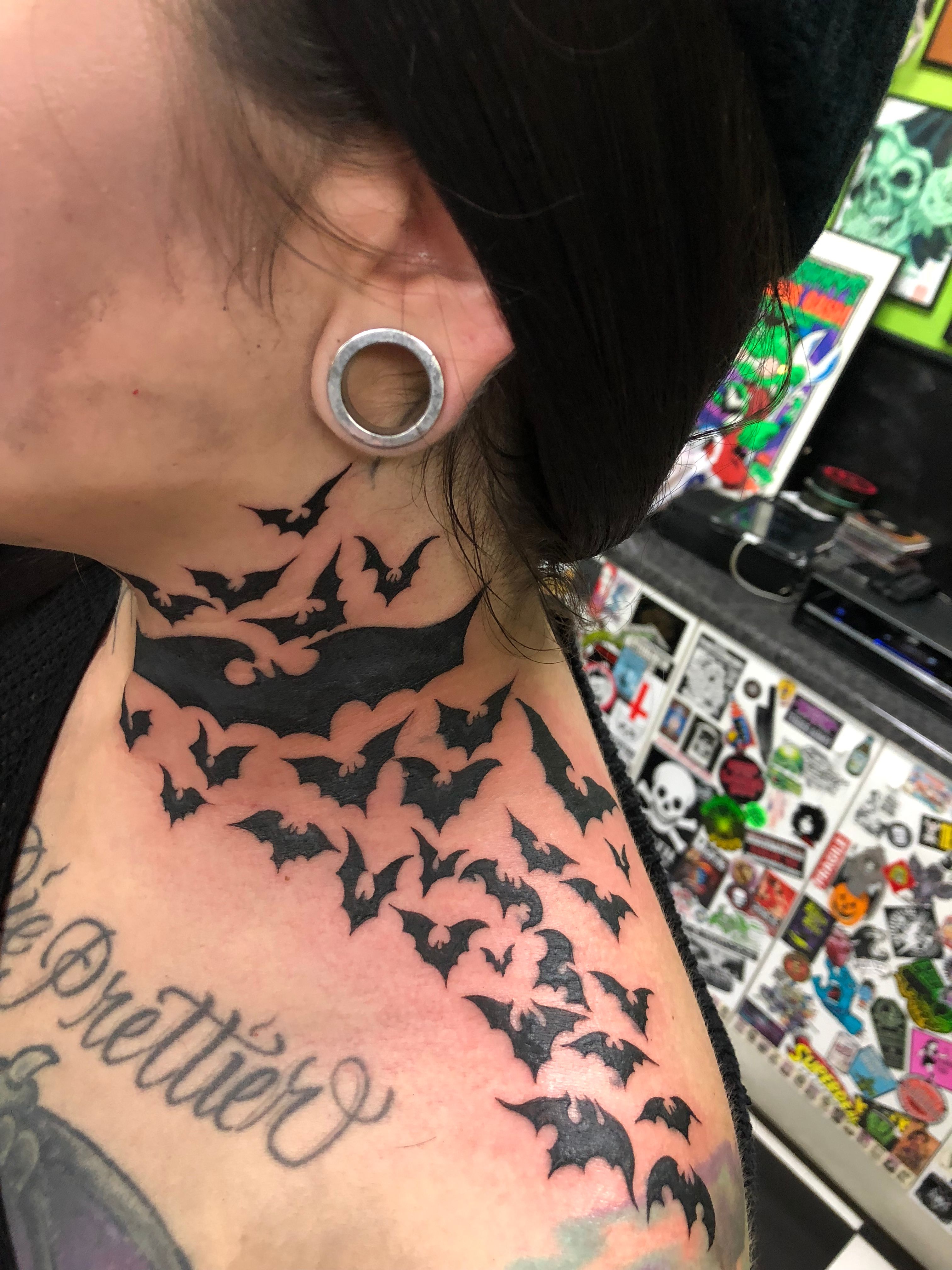 Small Bat Tattoo Designs | Bat tattoo, Bats tattoo design, Neck tattoo