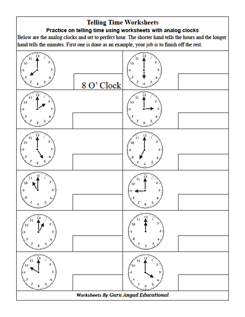 2nd grade math telling time worksheets using analog