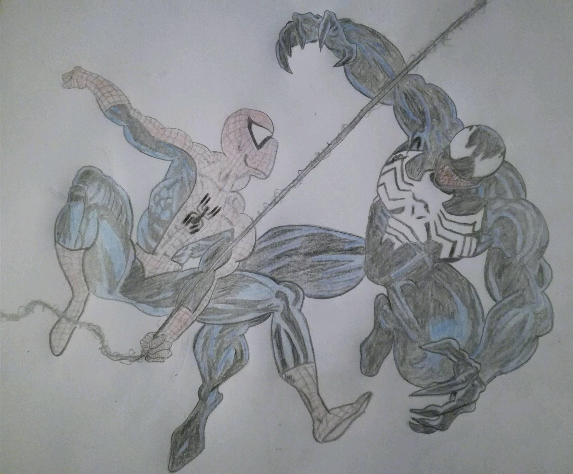 how to draw spiderman and venom fighting