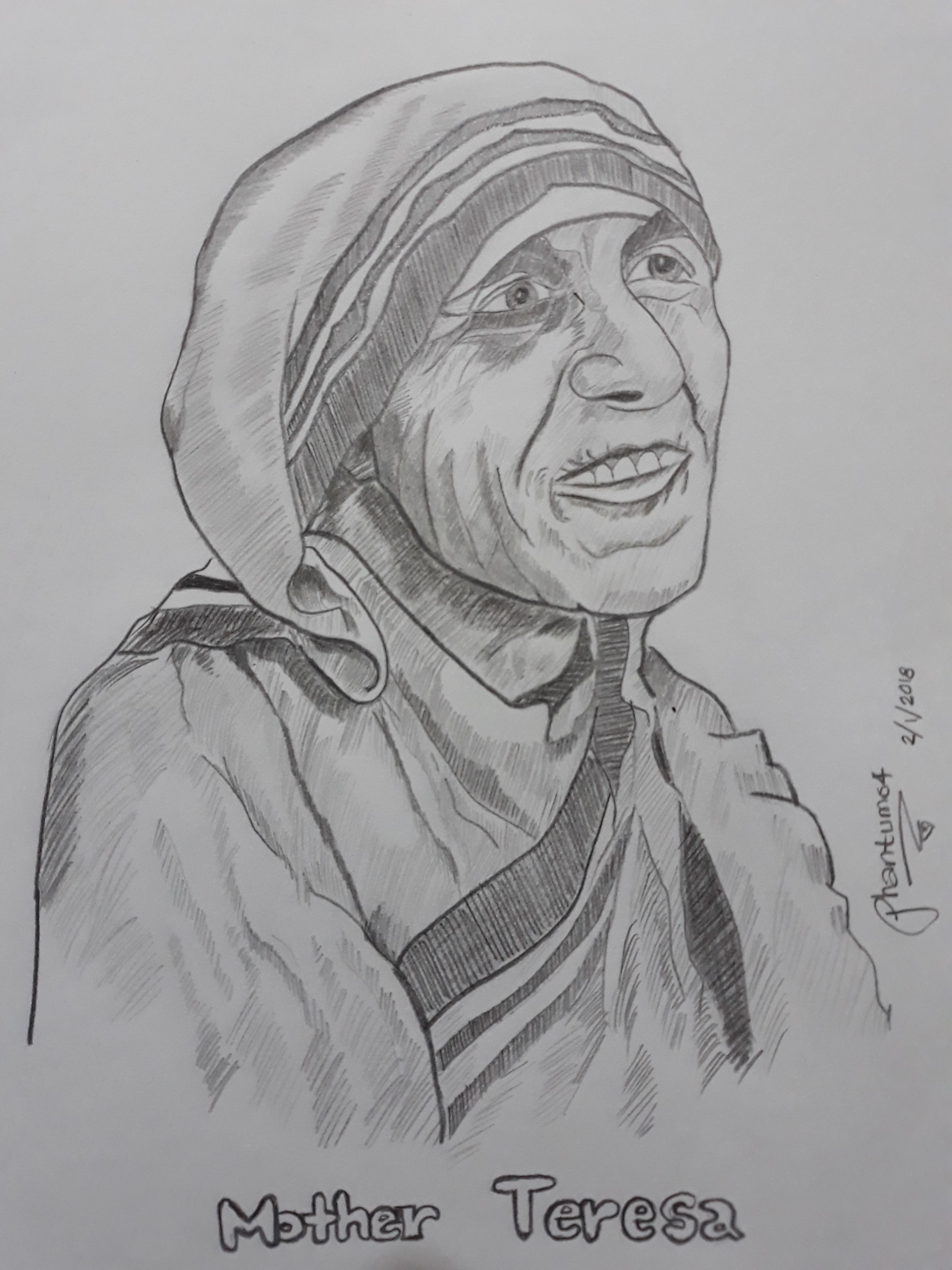 Mother Teresa portrait in blue ballpoint pen. 18x24 : r/drawing