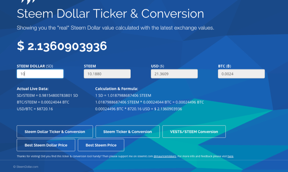 Try this Steem Dollar/Steem Ticker & Conversion Tool!