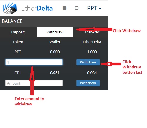 how do you withdraw dragonchain from etherdelta to metamask