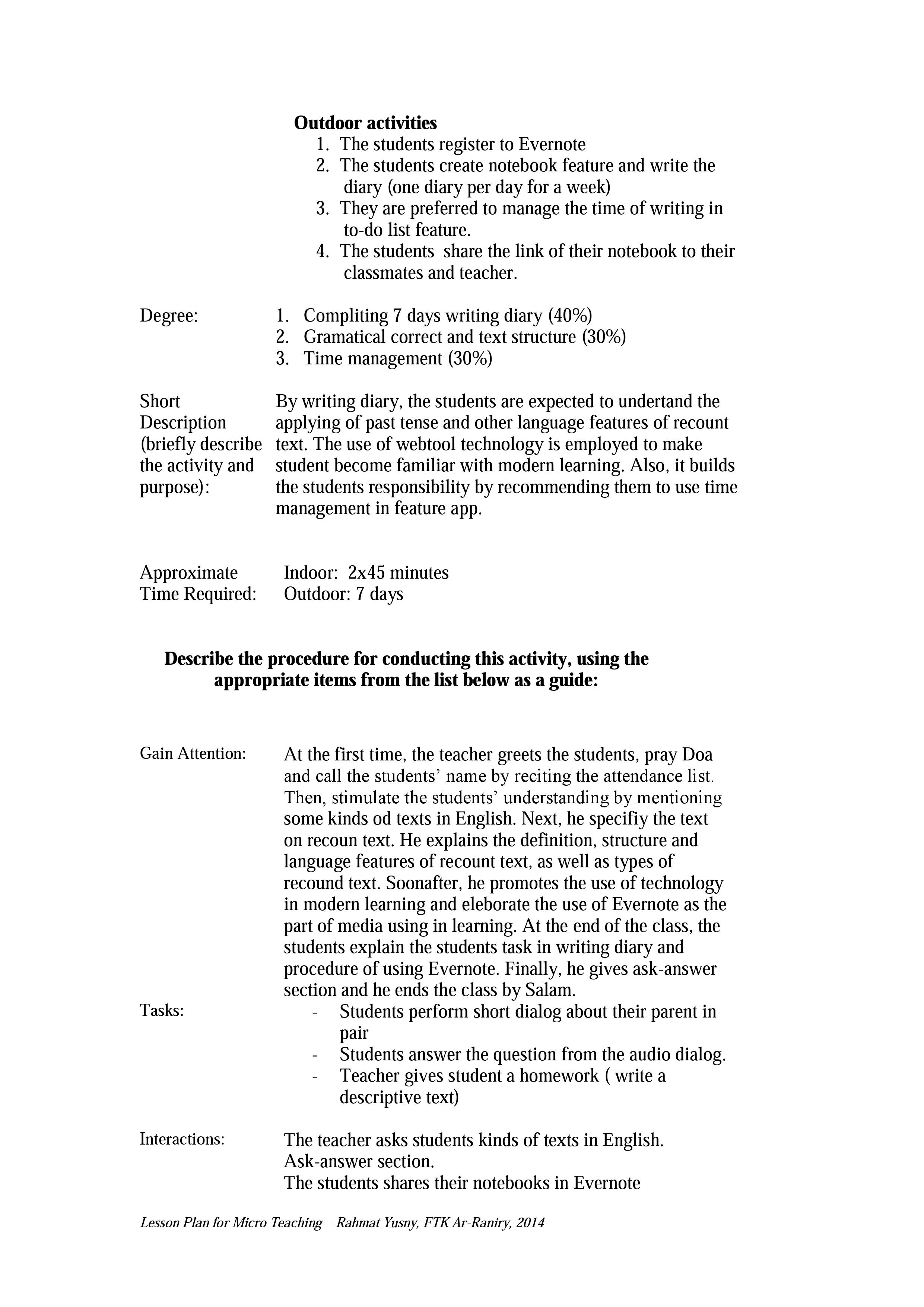 Student Taught Lesson Plan Template