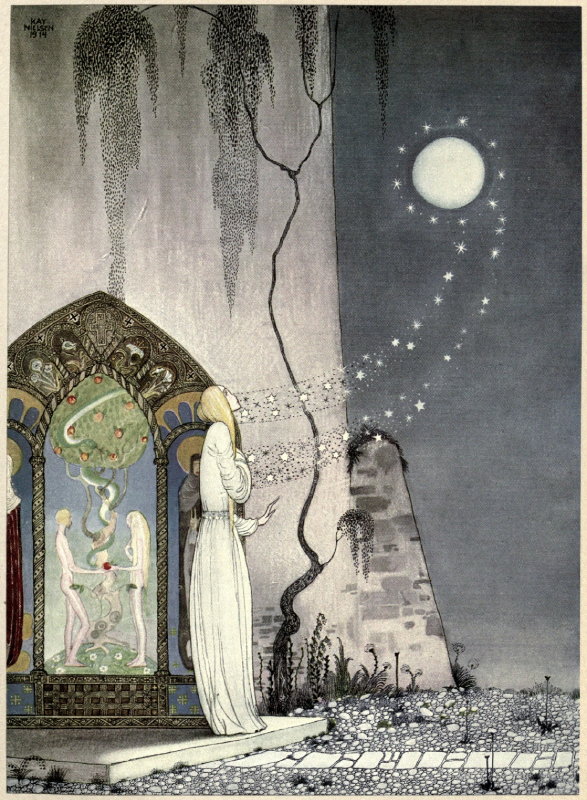 Kay_Nielsen_-_East_of_the_sun_and_west_of_the_moon_-_The_lassie_and_her_godmother_-_She_coud_not_help_setting_the_door_a_lttle_ajar.jpg