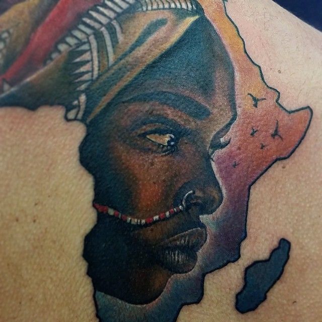 African Outline Map Tattoo On Back - Tattoos Designs