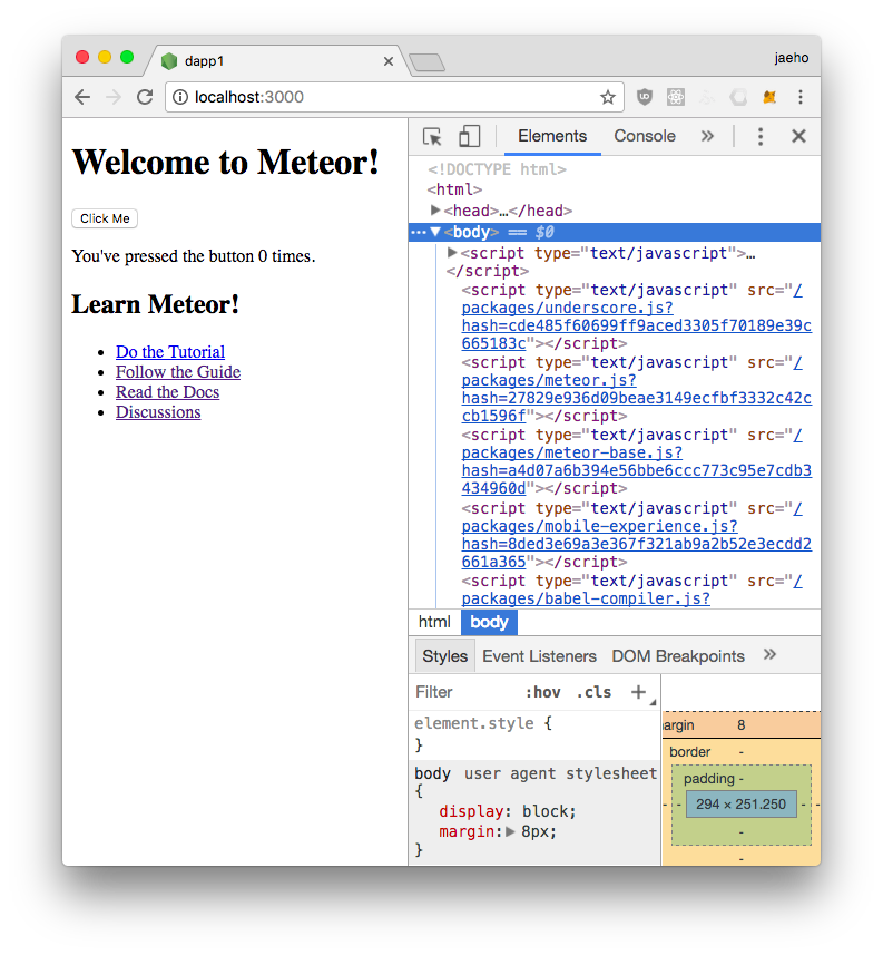 chrome debugger in meteor application