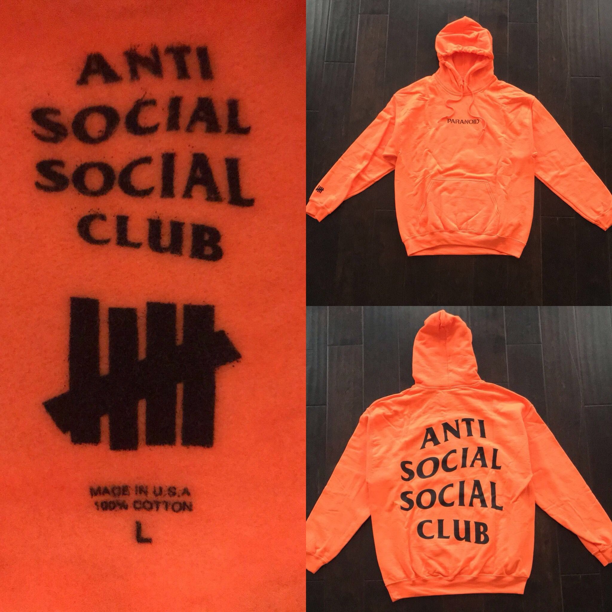 anti social social club x undefeated paranoid hoodie