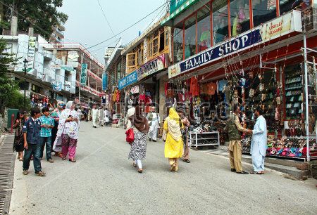 Murree Pakistan august a street scene showing men women and children.jpg