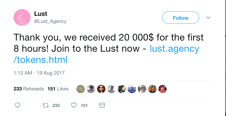 Lust on Twitter   Thank you  we received 20 000  for the first 8 hours  Join to the Lust now   https   t.co osvAhwieew .png