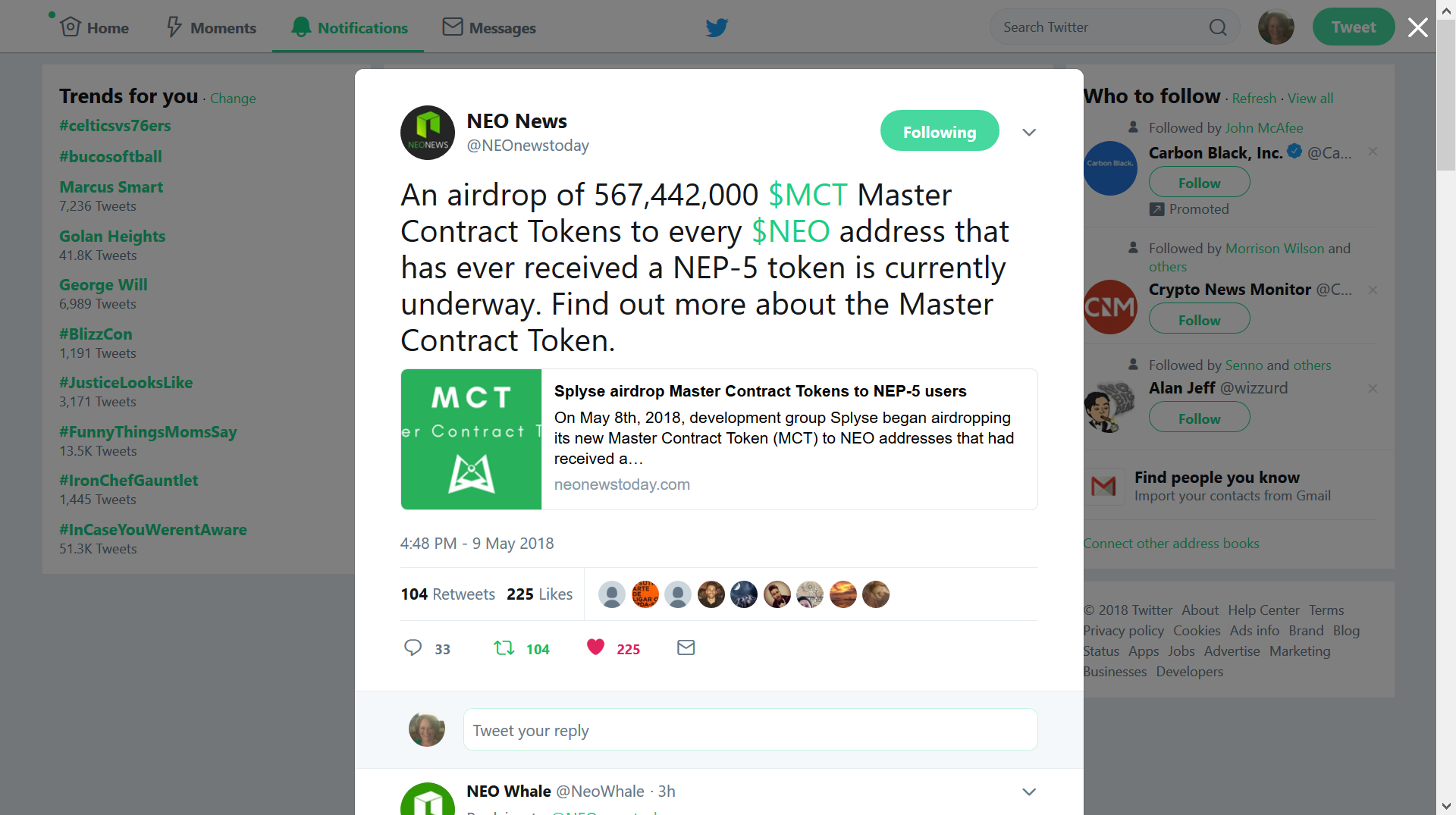 Screenshot-2018-5-9 NEO News on Twitter An airdrop of 567,442,000 $MCT Master Contract Tokens to every $NEO address that ha[...].png