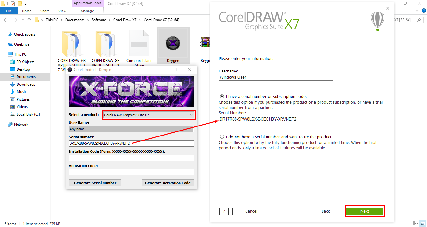 how to change corel draw x7 serial number