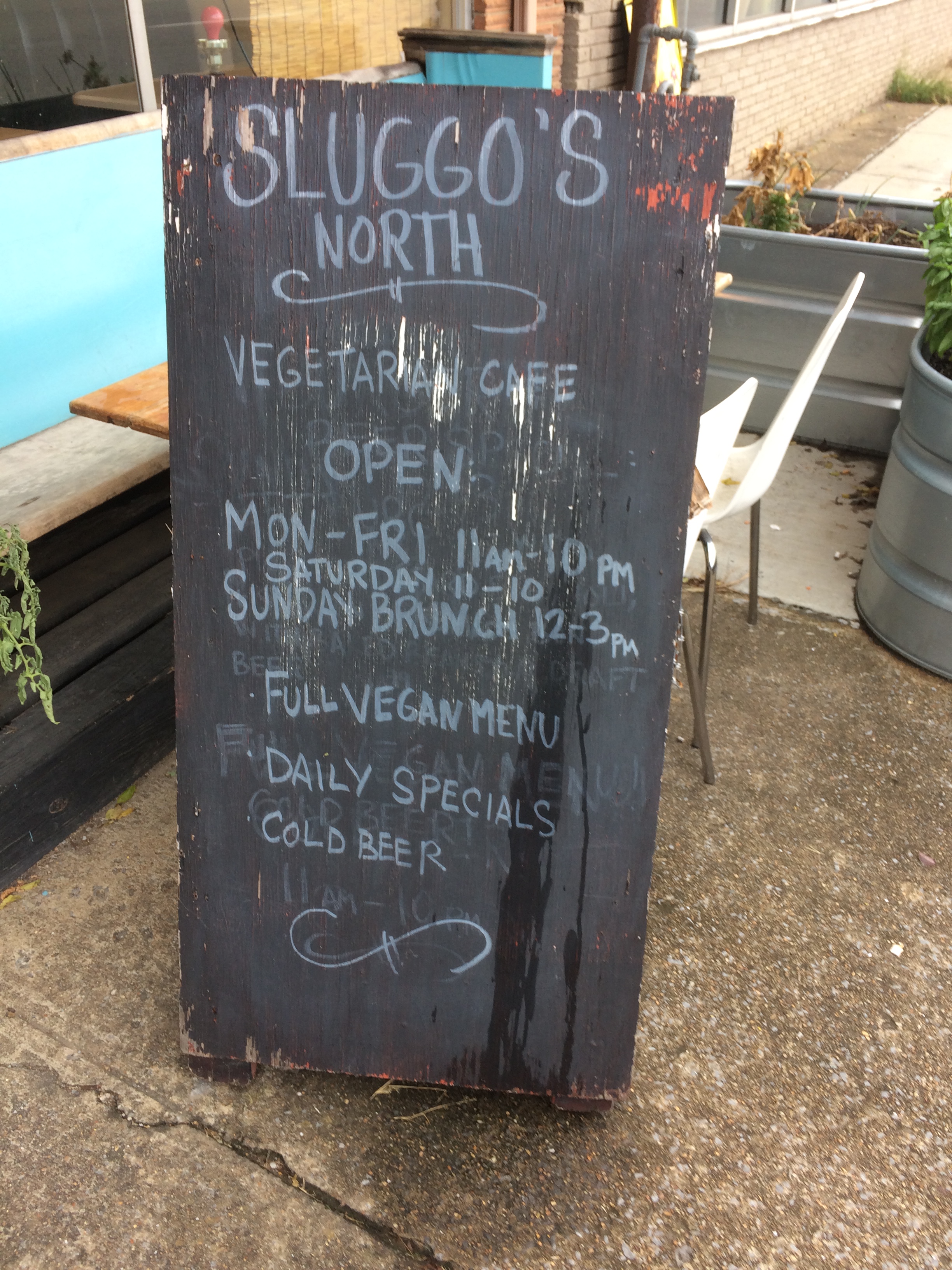 Sign Outside Sluggo's North Vegetarian Cafe in Chattanooga, Tennessee.JPG