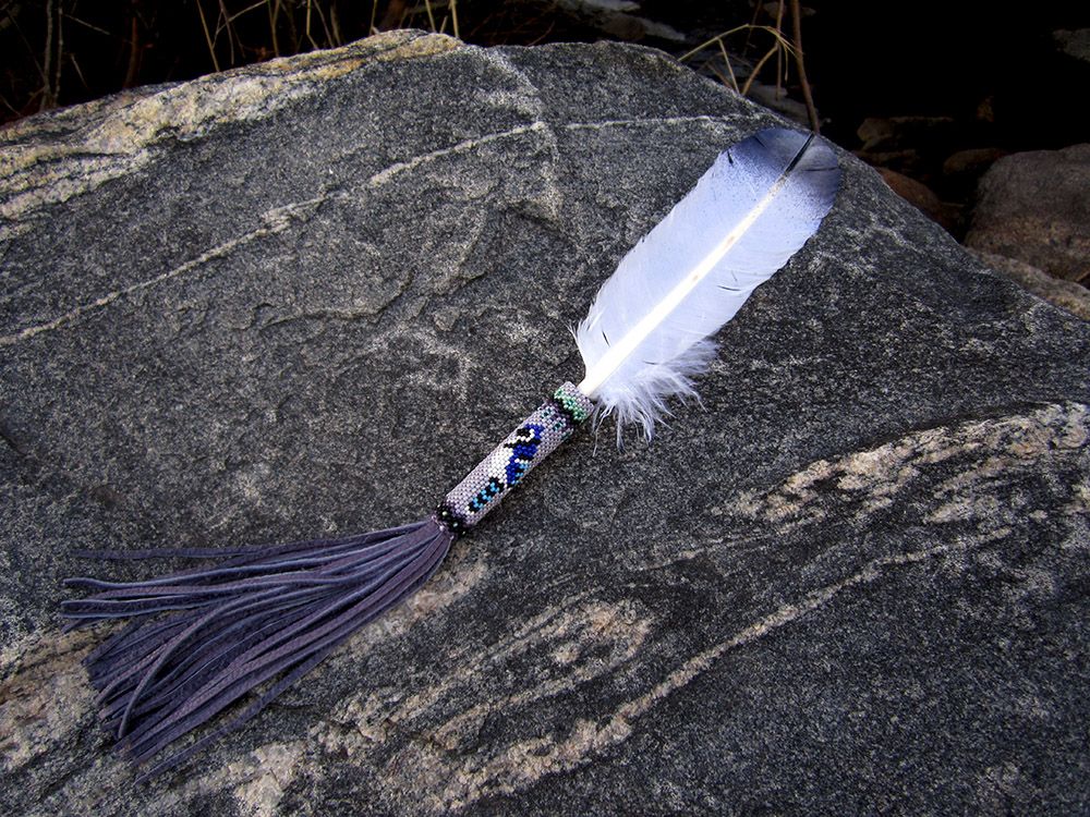 Blue Jay Eagle Peyote Stitch Smudge Feather 1d.jpg
