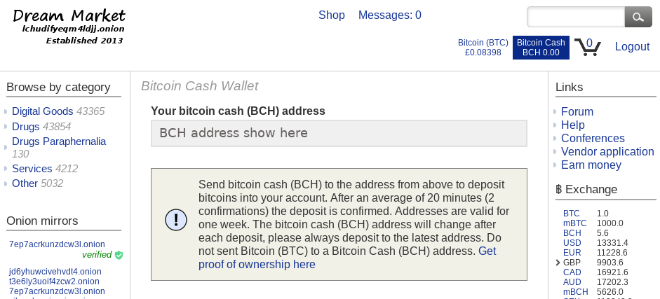 Dream Market Adds Bitcoin Cash How To Deposit Bch And How Not To - 