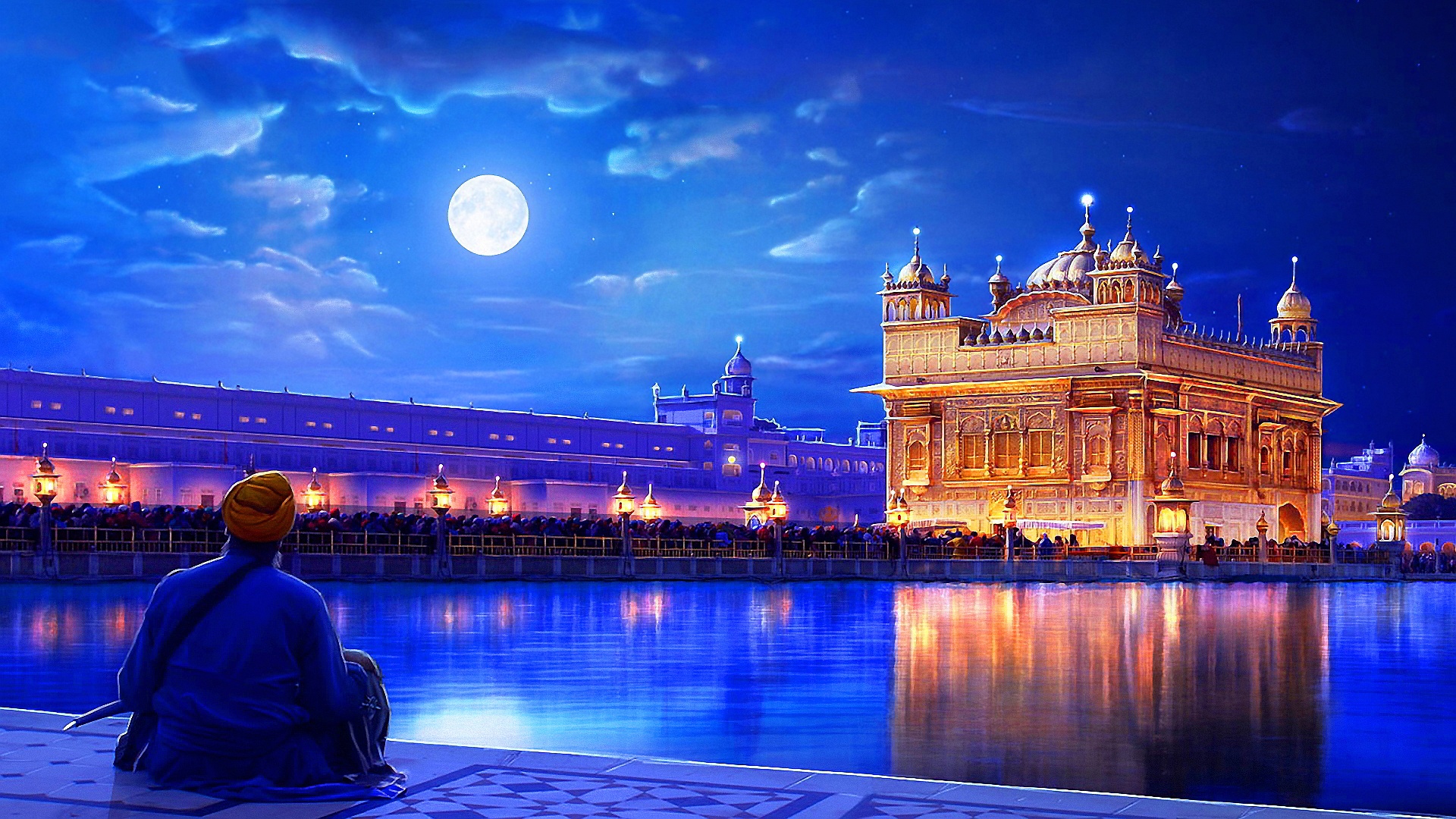 A_night_view_of_people_waiting_for_darsana_into_Golden_Temple_India_Sikhism.jpg