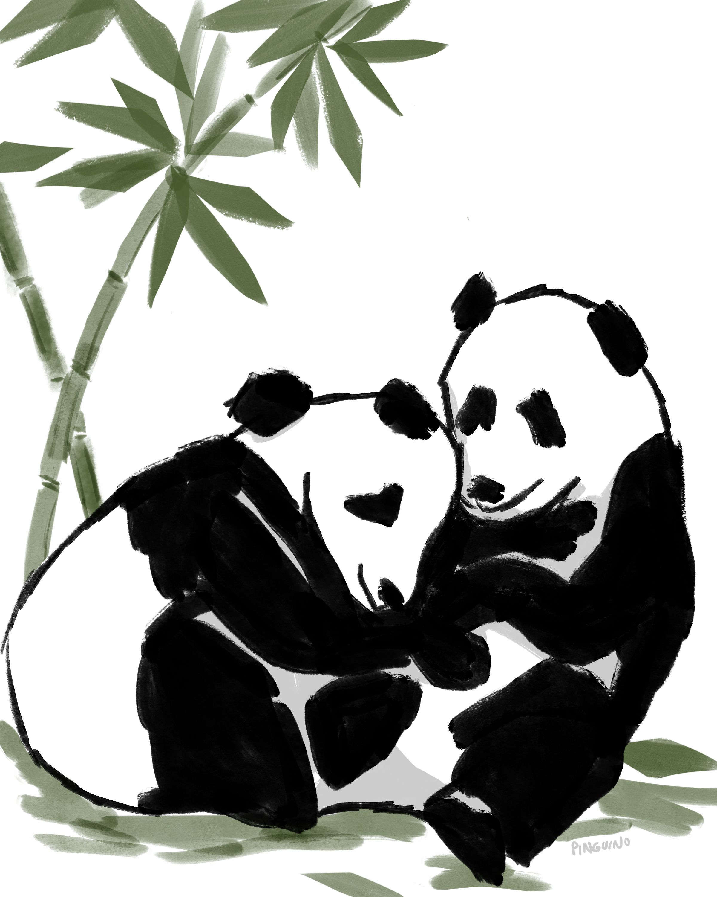 Трафарет Панда на бамбуке на стену