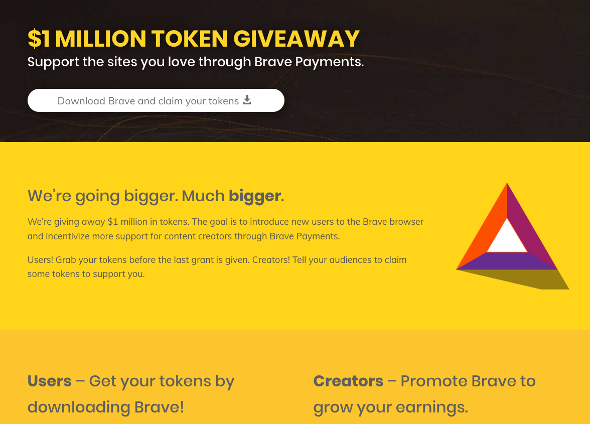 The Brave browser is giving away $1,000,000 worth of their BAT crypto  currency tokens to Brave users to try it out — Steemit