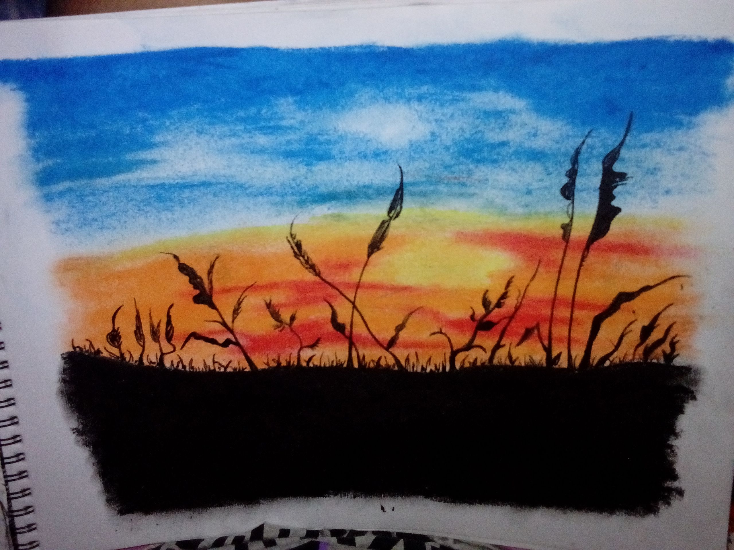 Night Sky Oil Pastel Drawings Sunset.