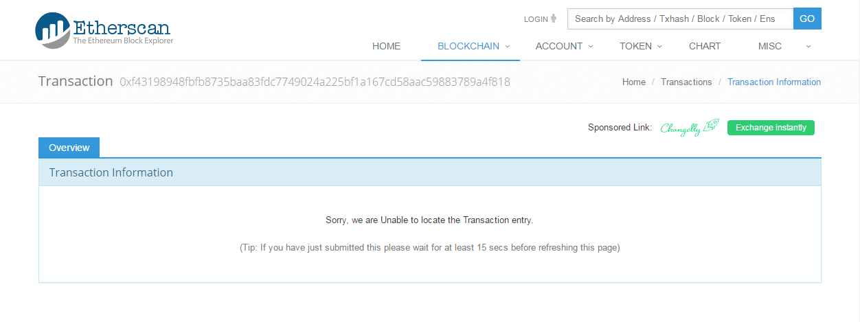 Sorry, we are Unable to locate the Transaction History