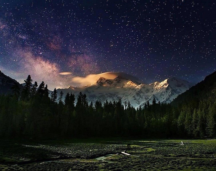 A spectacular night view of Fairy Meadows at the Nanga Parbat base camp ...