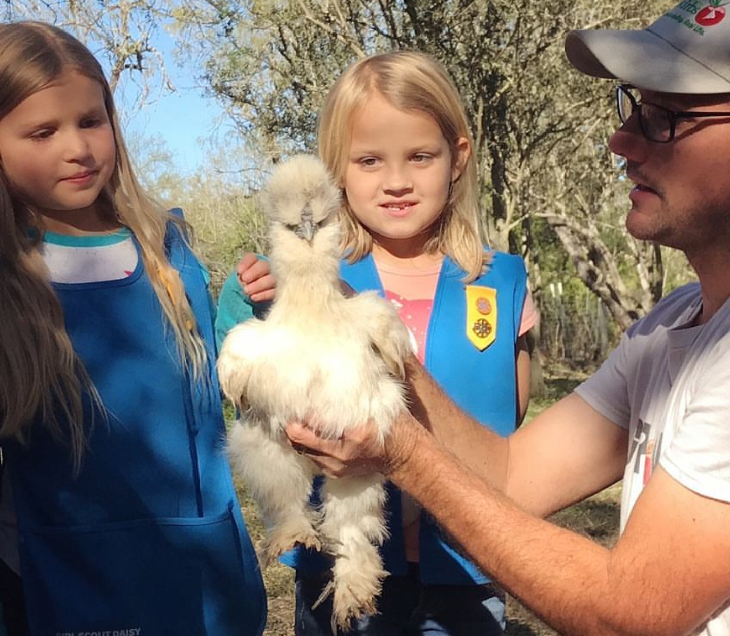 Sharing Silkies with Girl Scouts on Daddykirbs Farm