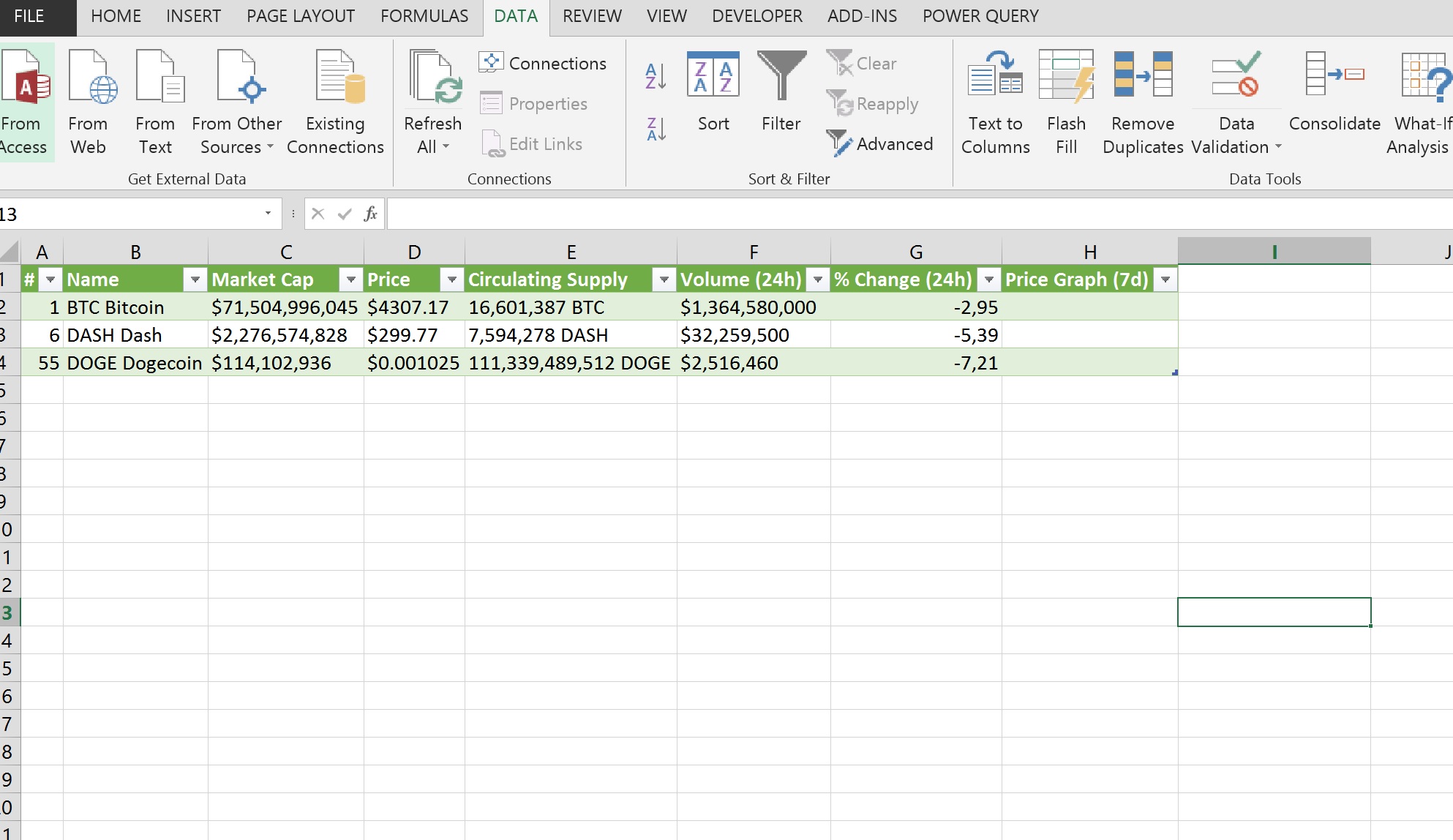 Get Crypto Prices In Excel / Cryptosheets Real Time ...