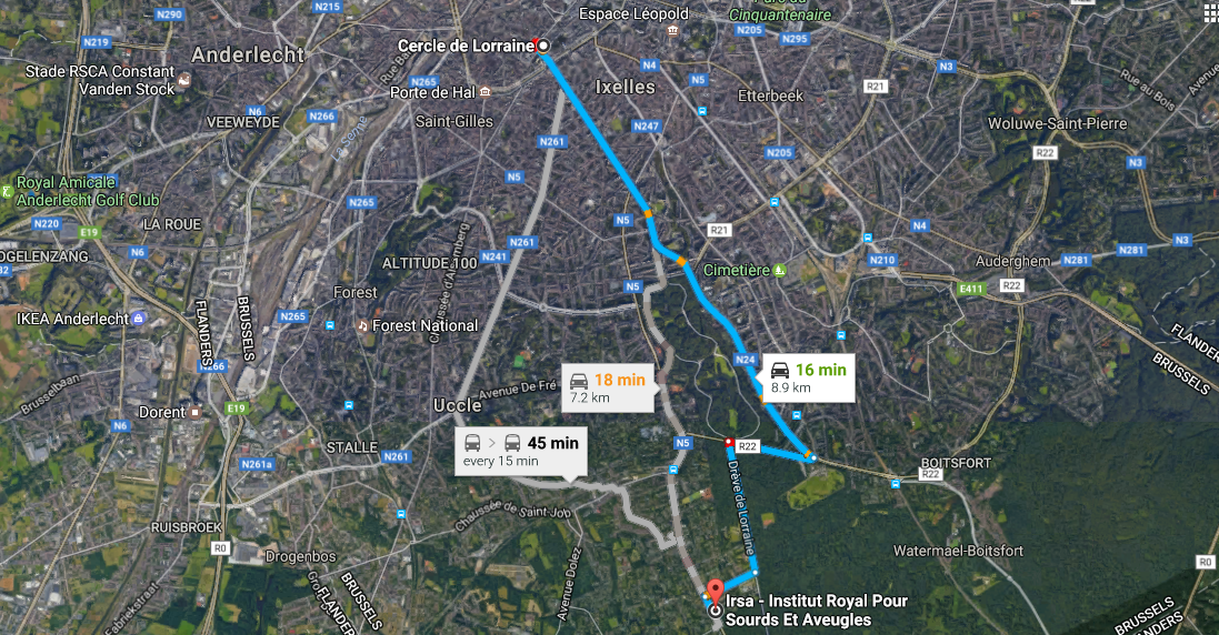 Cercle de Lorraine to Irsa   Institut Royal Pour Sourds Et Aveugles   Google Maps.png