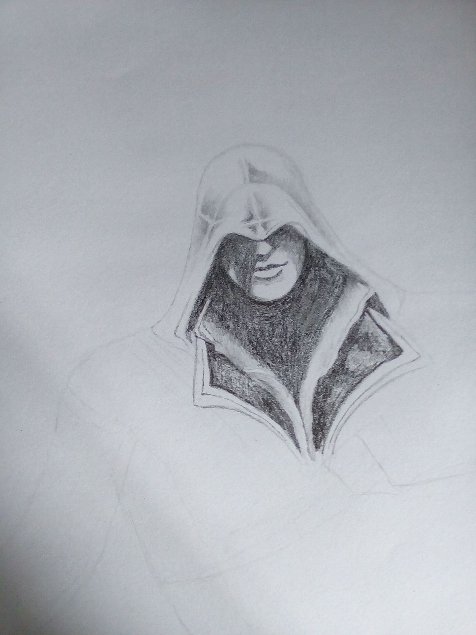 Pencil sketch of assasins creed-character drawing/shading study-showing the  process step by step — Steemit