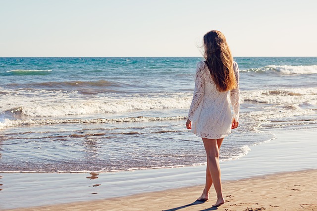 Young Woman Woman Sea Ocean White Dress Beach.jpg
