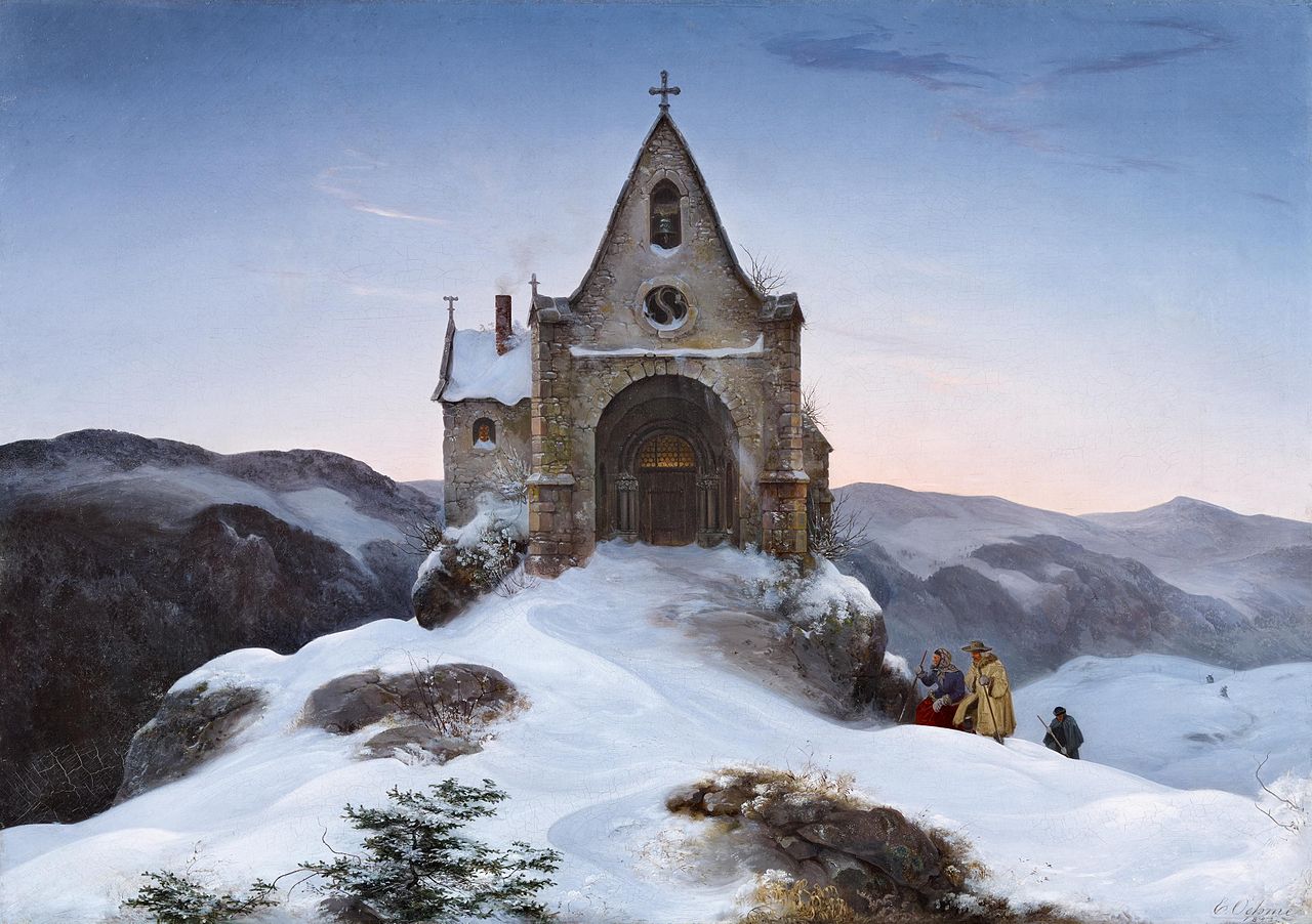 Ernst Ferdinand Oehme Chapel on a mountain in winter.jpg