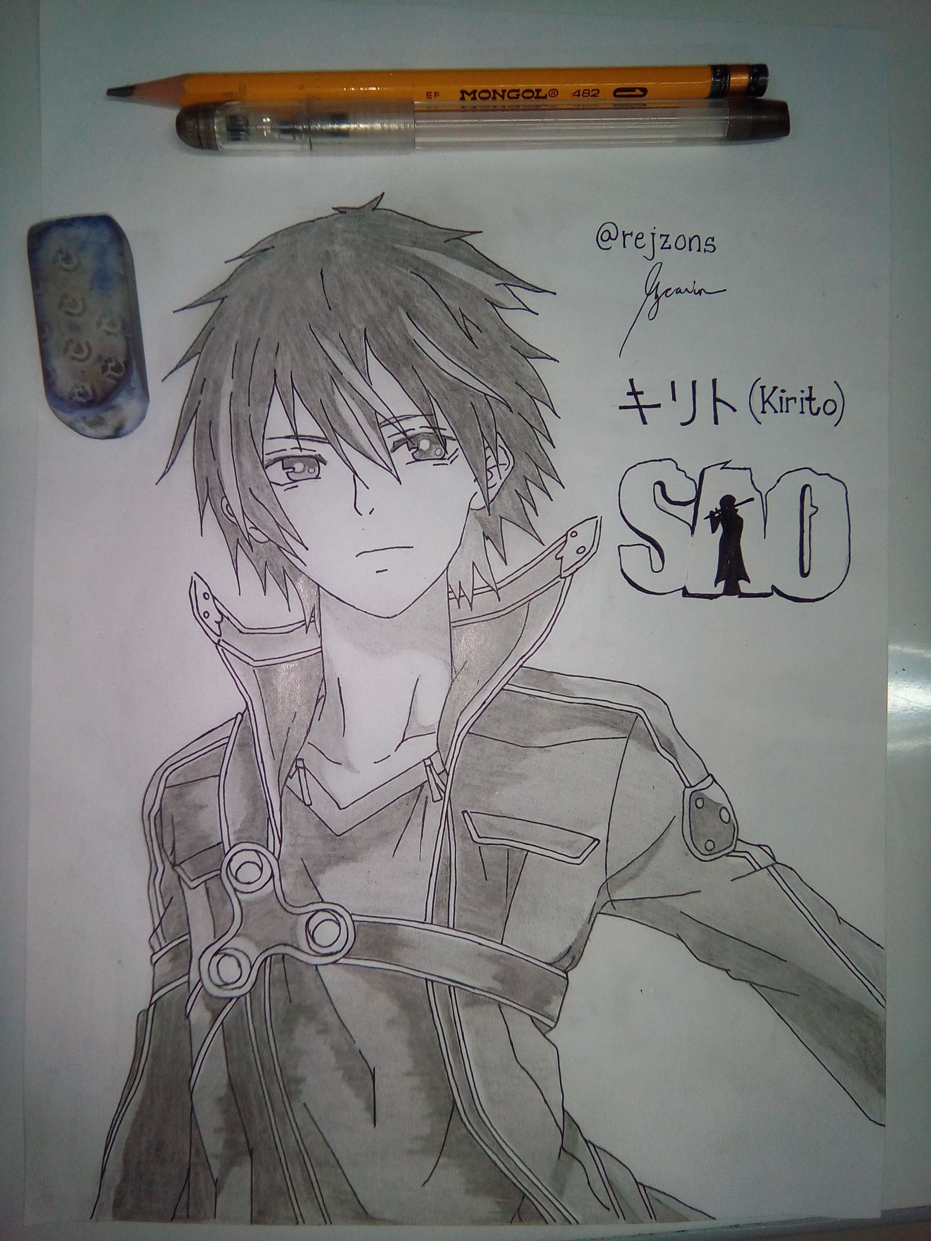 anime character drawing challenge 2 kirigaya kazuto kirito of sword art online using pencil and ballpen only j steemit kirigaya kazuto kirito of sword art