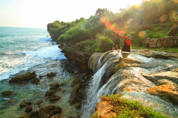 The Beauty Of Jogan Beach Combined With Waterfall In Gunung