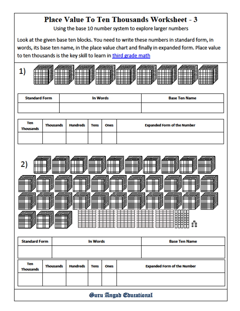 Place Value Worksheets 3rd Grade Worksheets For Kindergarten