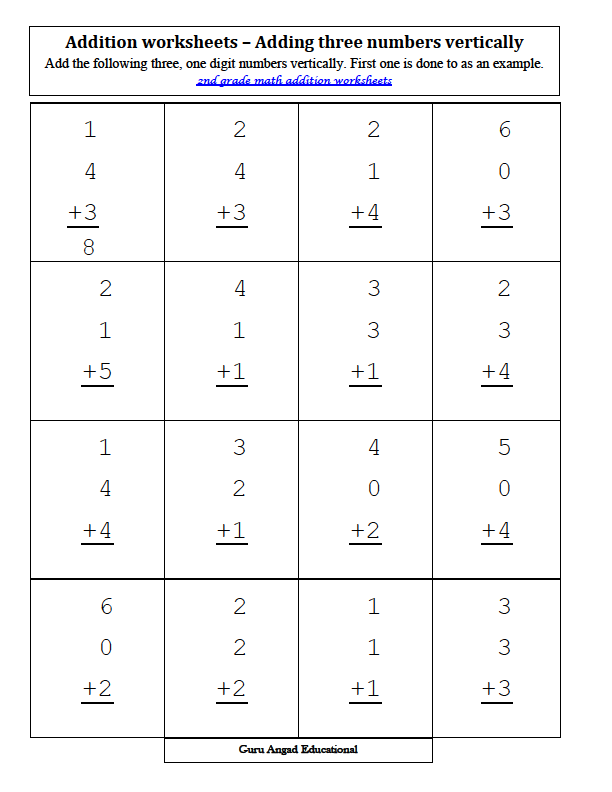 math worksheet for grade three