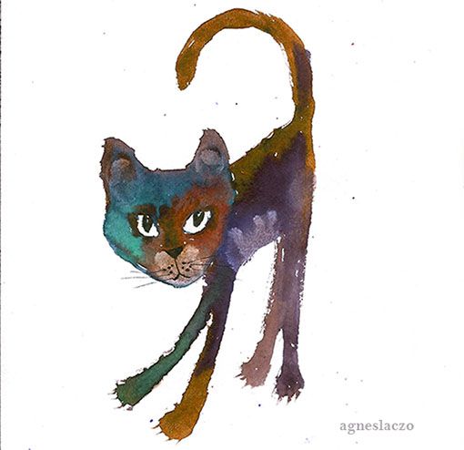 agnes laczo art print rajz mese macska cica gyerekszoba fantasy art cute cat kitty.jpg