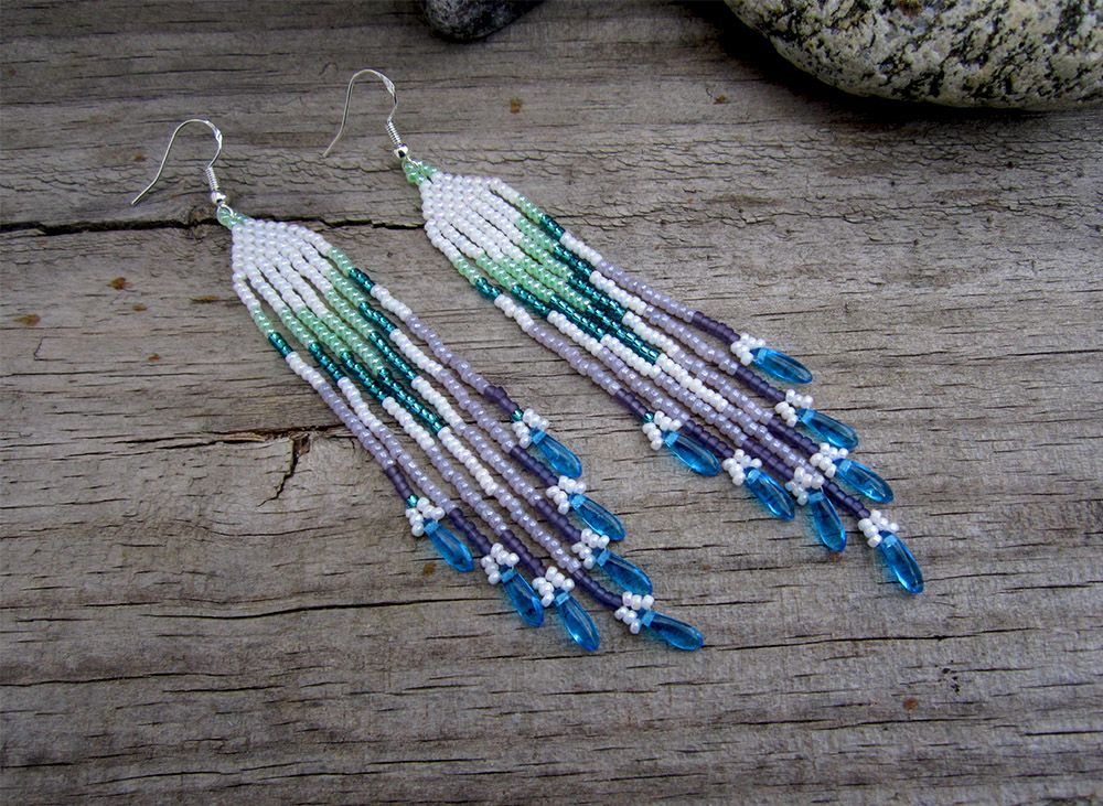 Green Lavender Seed Beaded Fringe Earrings 1c.jpg