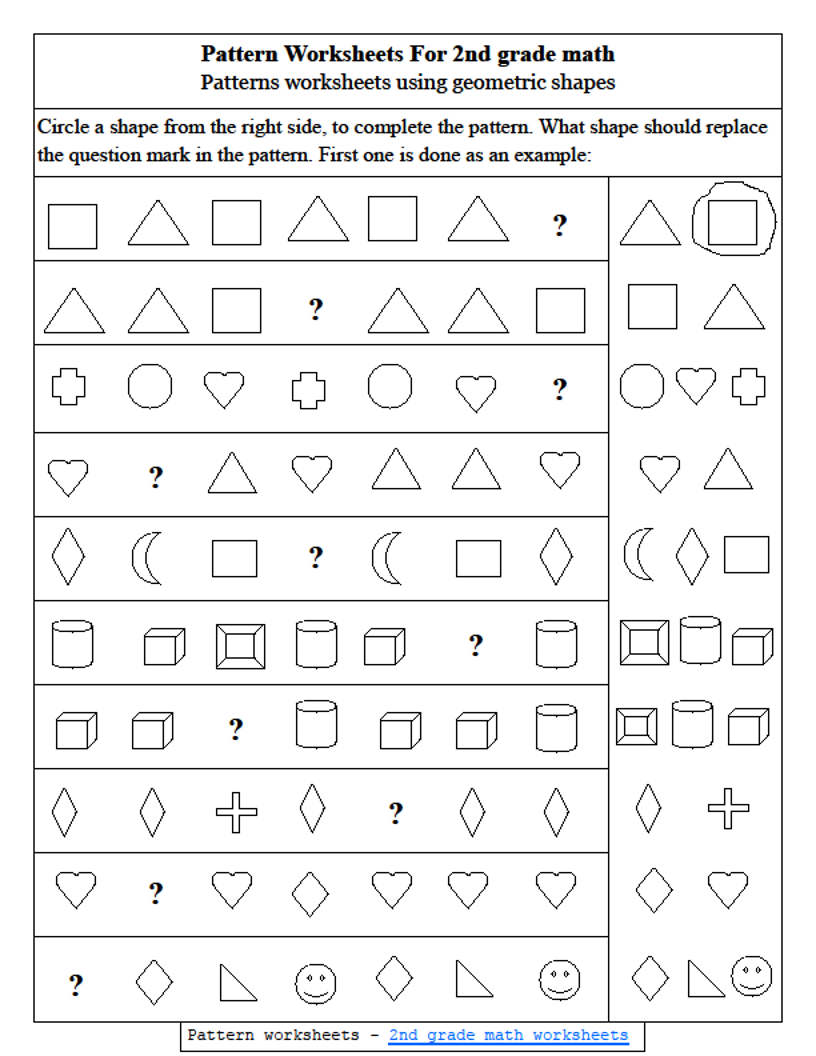 2nd grade math pattern worksheets using geometric shapes steemit