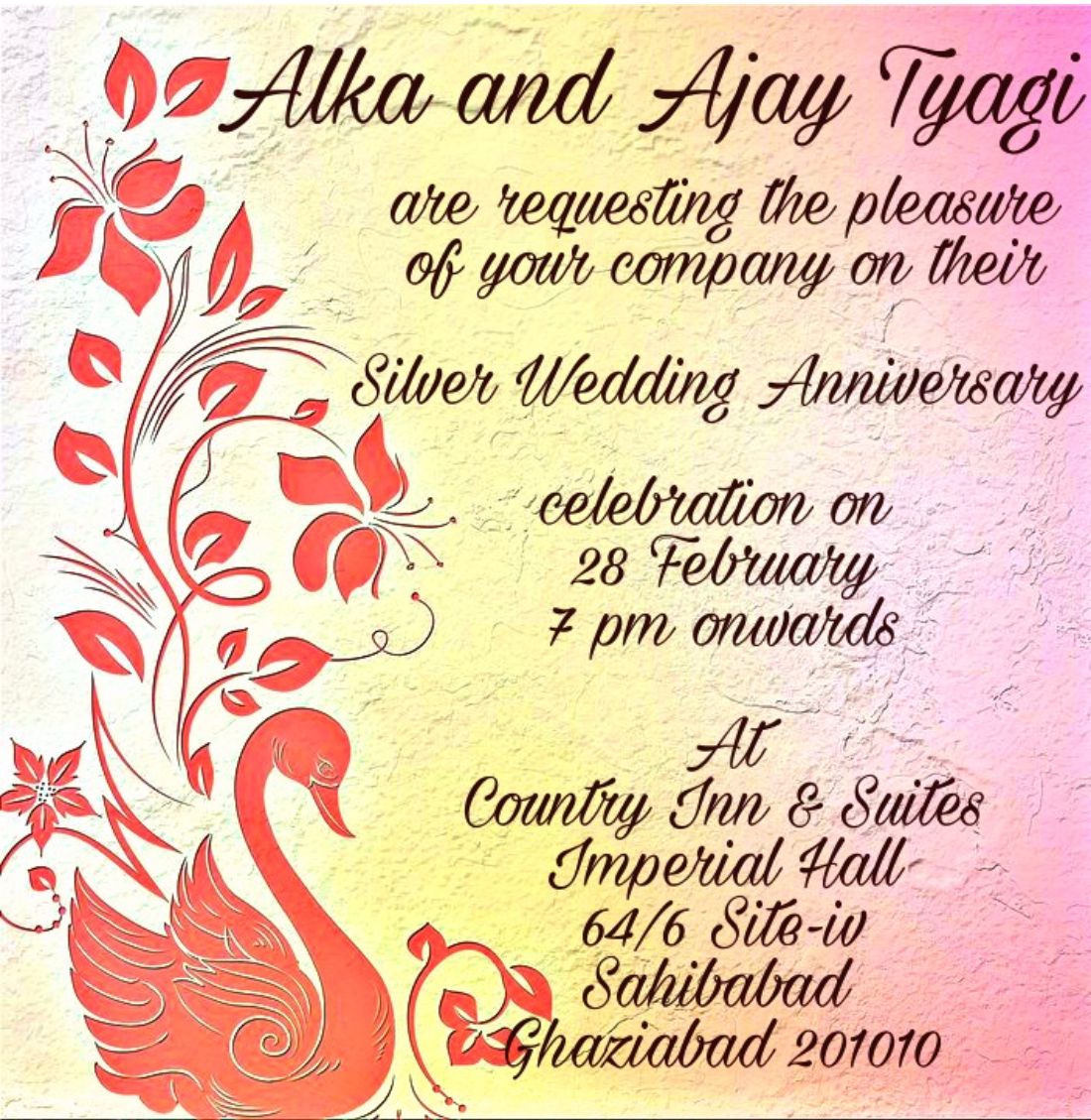 Happy  Marriage  Silver  Jubilee  Anniversary  Party  Card  